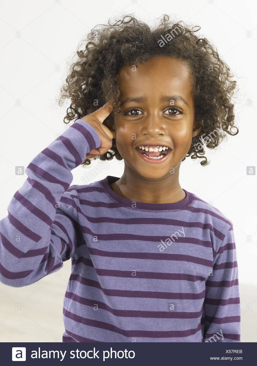 Boy Colourfully Forefingers Forehead Happy Portrait Model