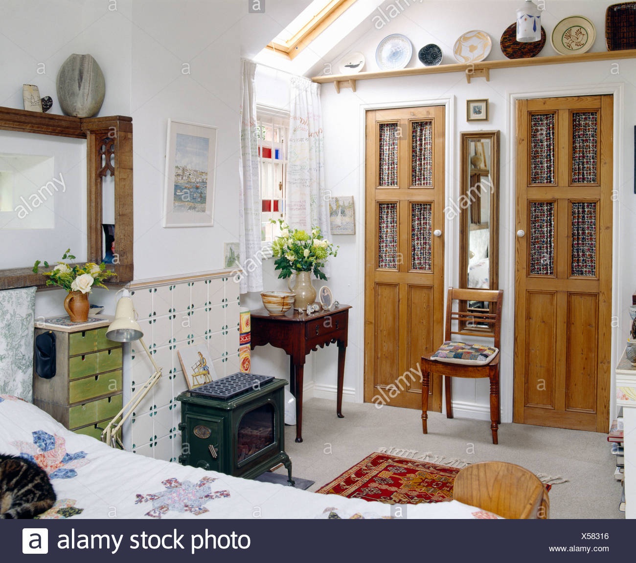 Pine Doors With Glass Panels On Built In Wardrobes In