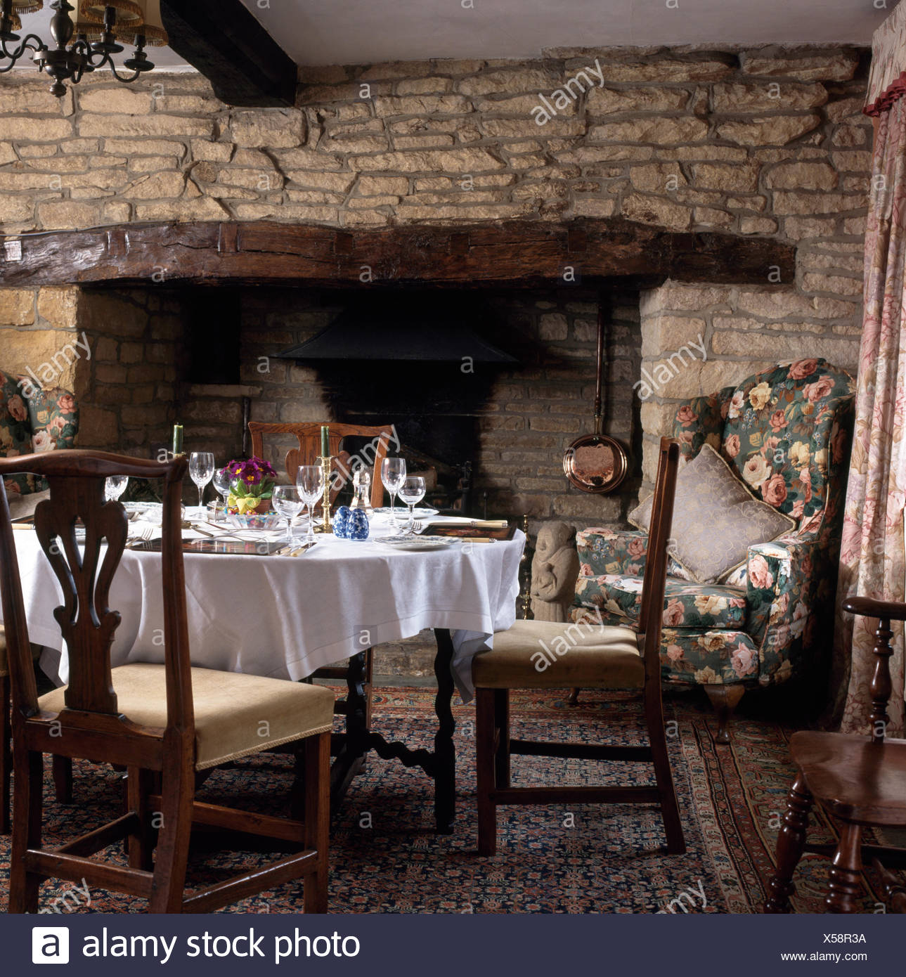 Dining Table In Front Fireplace High Resolution Stock Photography and ...