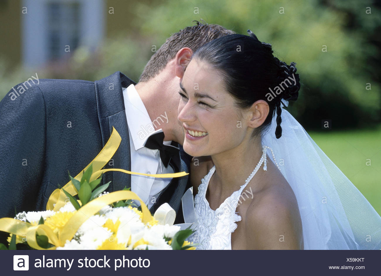 Bride And Groom Happily Tenderness Kiss Half Portrait Wedding