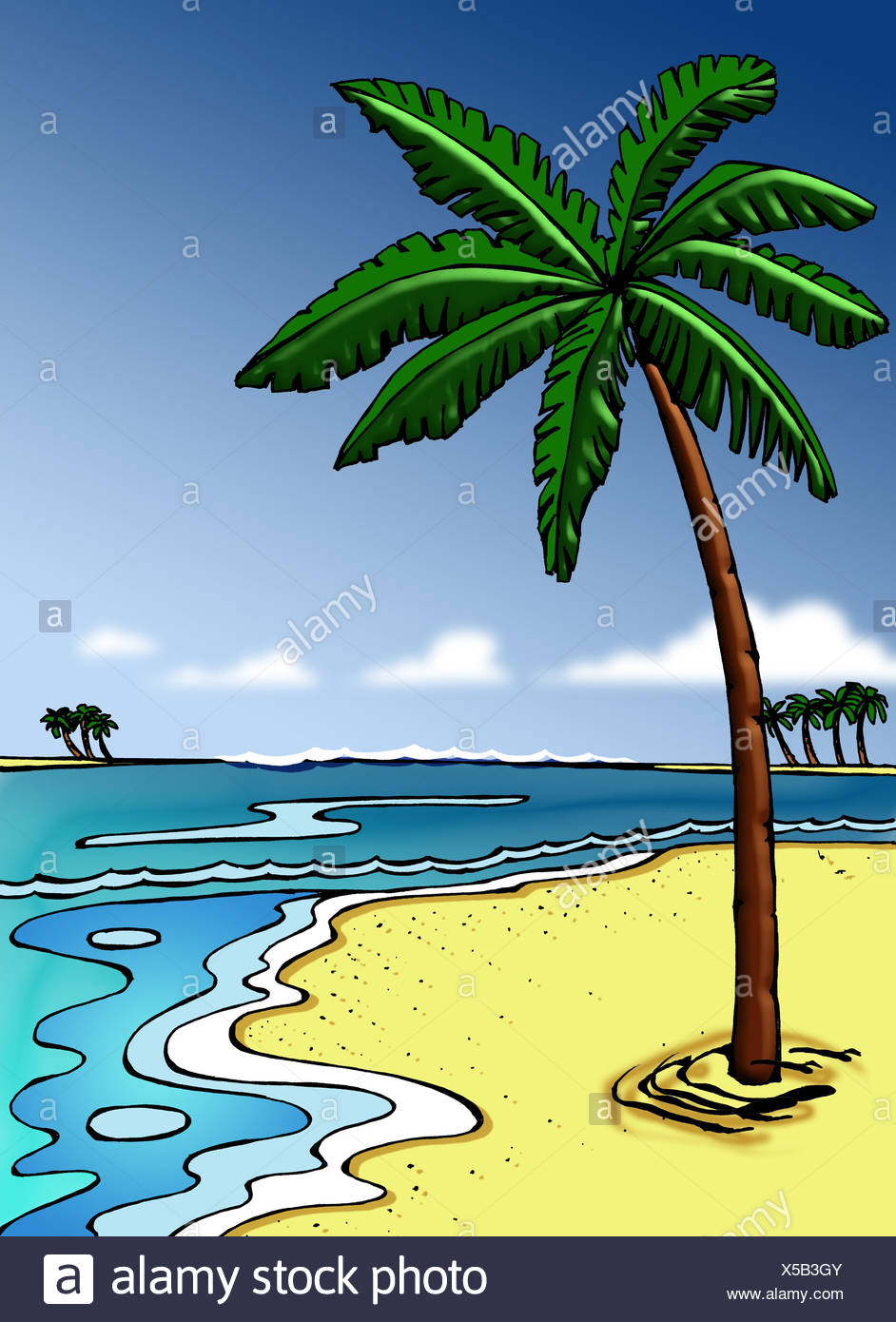 Illustration Palm Beach Islands Sea Graphics Drawing