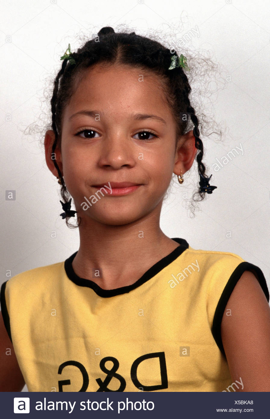 Cute African American Portrait Child Girl With Afro Hairdo Rasta