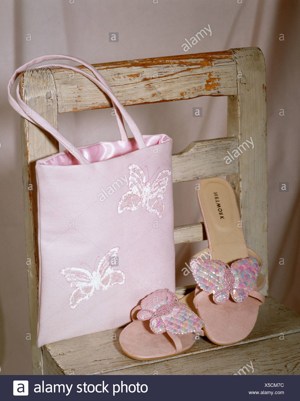 pink sandals and bag