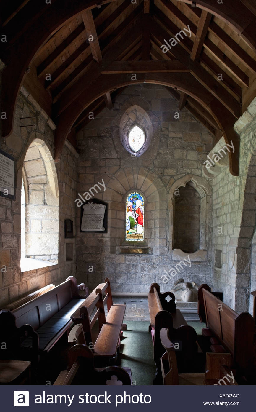 Interior Of A Small Church Northumberland England Stock