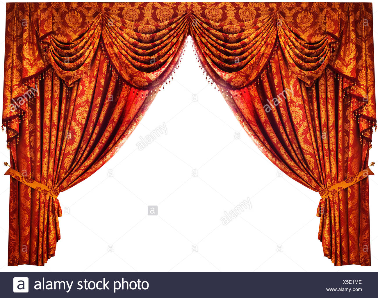 Red Gold Chinese Luxury Drapes On White Background With Clipping