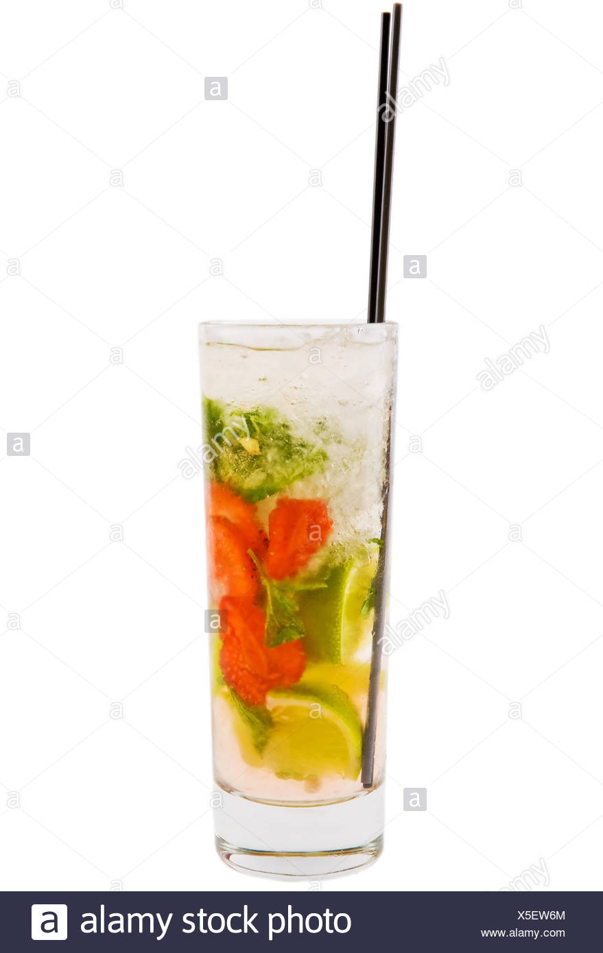 A Delicious Refreshing Mojito With Strawberry Lime And Mint Stock Photo Alamy