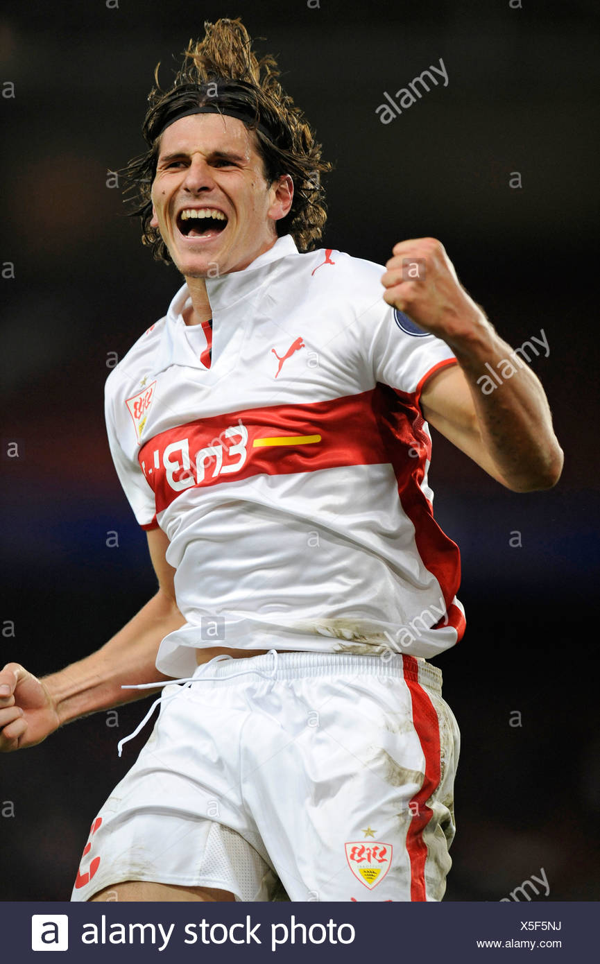 Mario Gomez German Footballer Playing For Vfb Stuttgart Goal Celebration Stock Photo Alamy