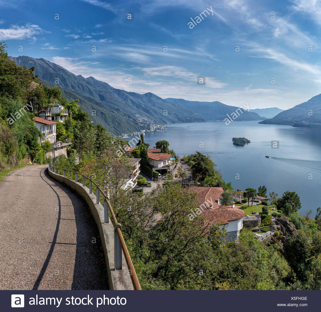 Switzerland Europe Ronco Sopra Ascona Ticino Villa Hills Lago Maggiore Isola Brissago Landscape Water Summer Mountain Stock Photo Alamy