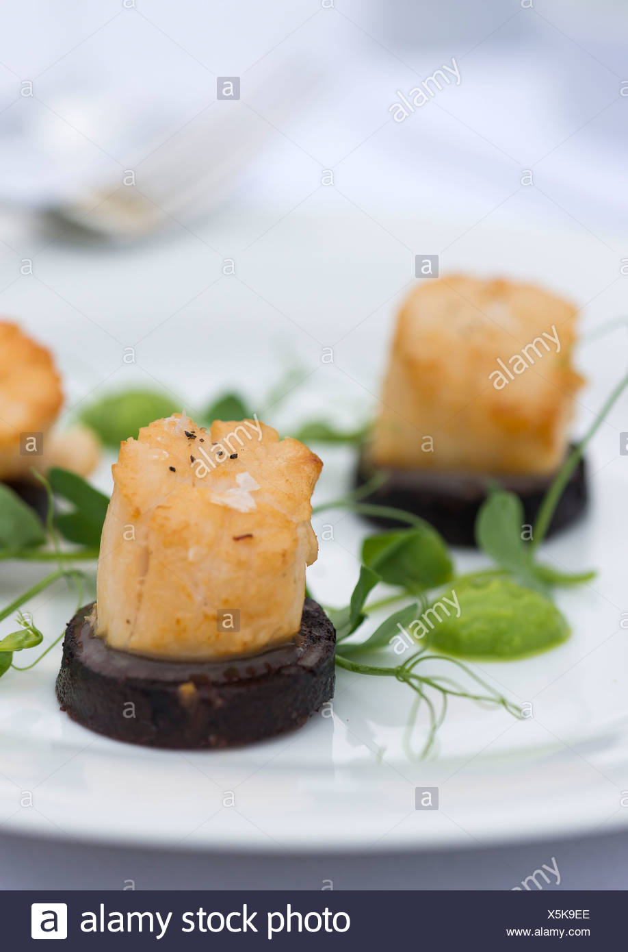 Black Pudding And Scallops High Resolution Stock Photography and Images