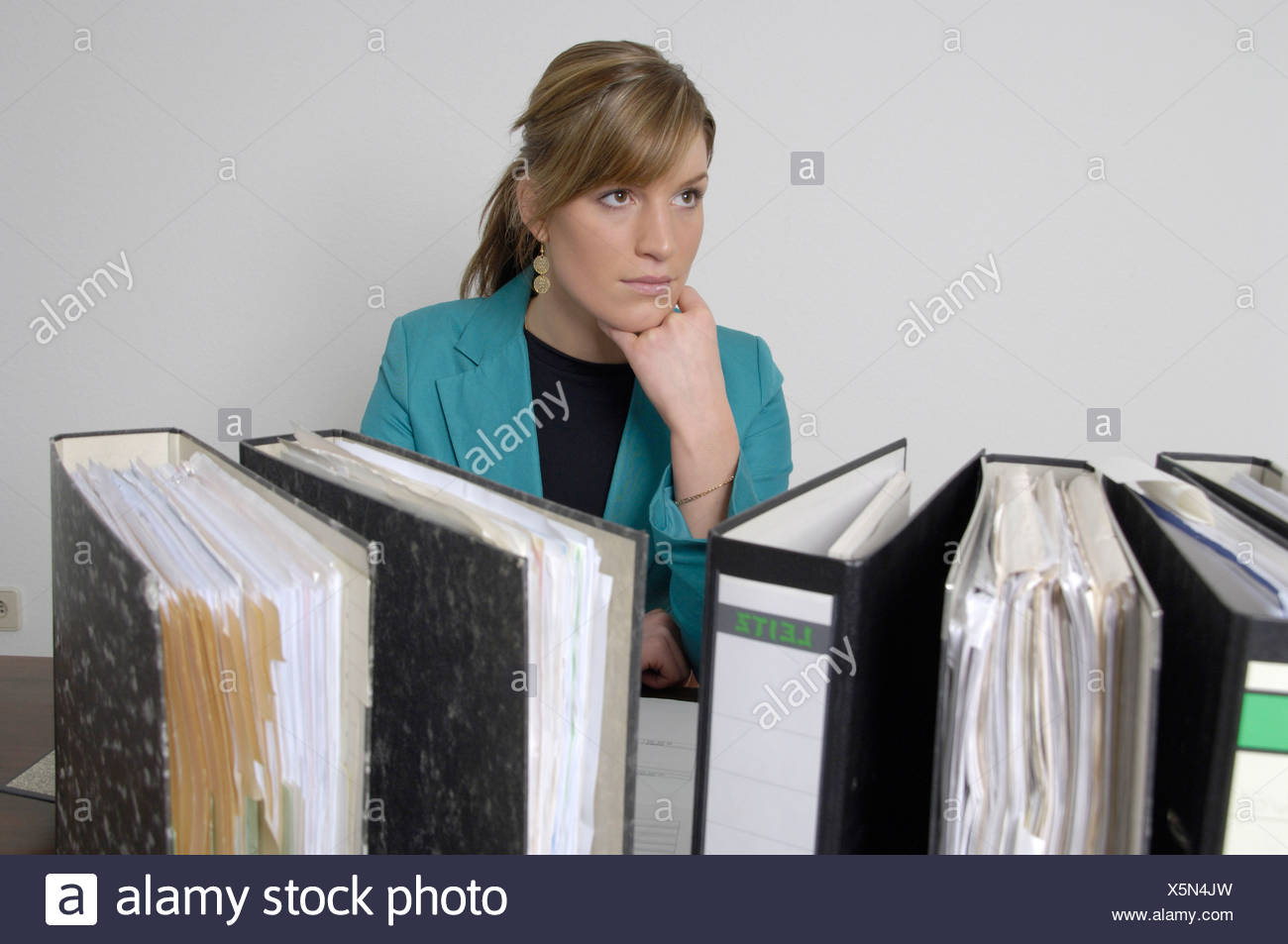 Woman Office Employees Boredom Boring Bored Thinking Folder File
