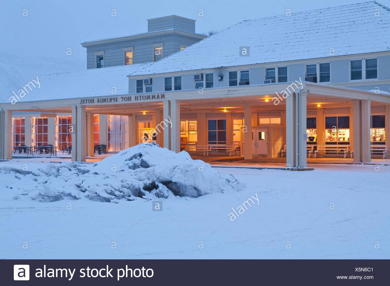 Mammoth Hot Springs Hotel Winter Yellowstone Np Wy Stock Photo