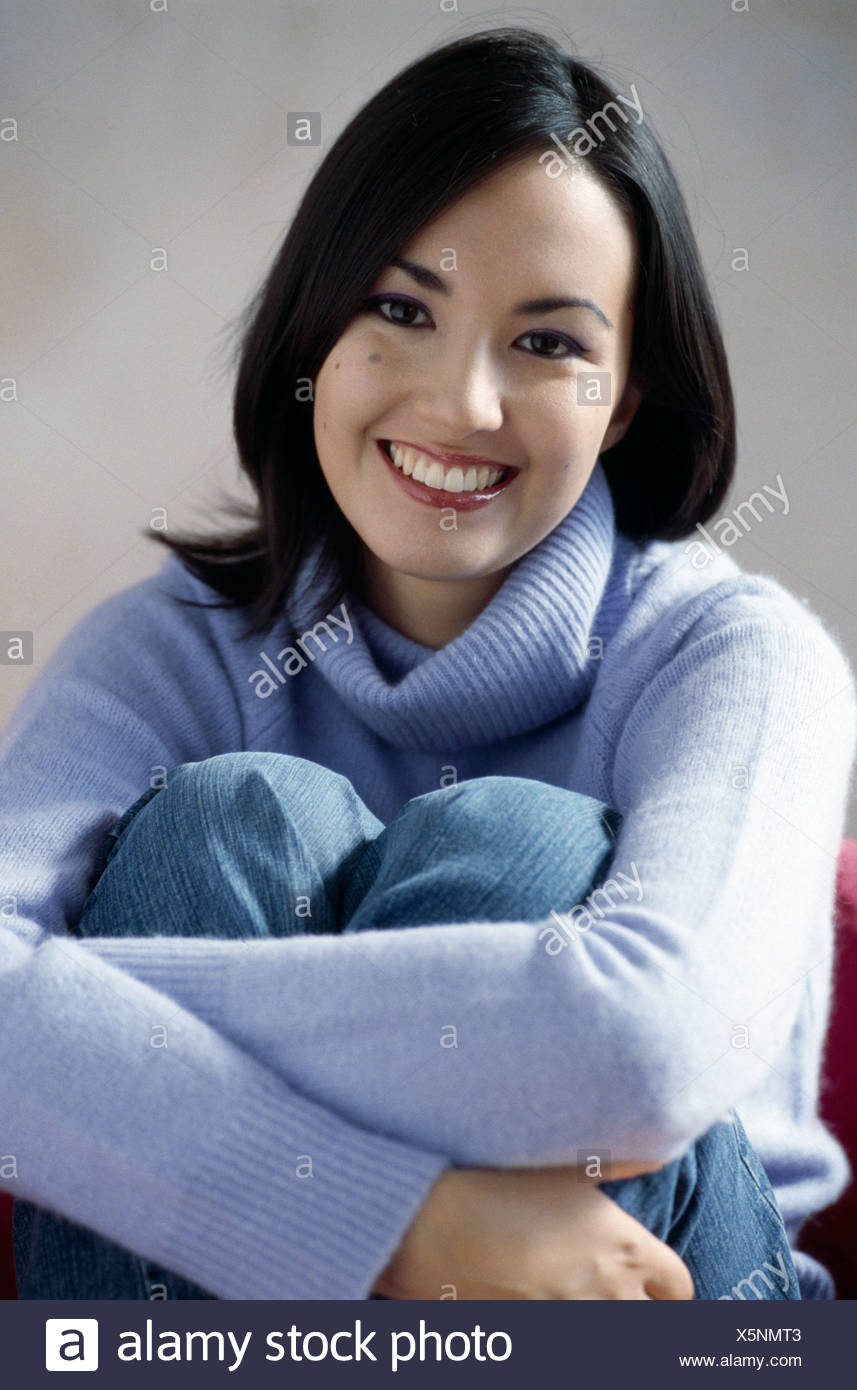 Female Shoulder Length Straight Black Hair Framing Face Wearing