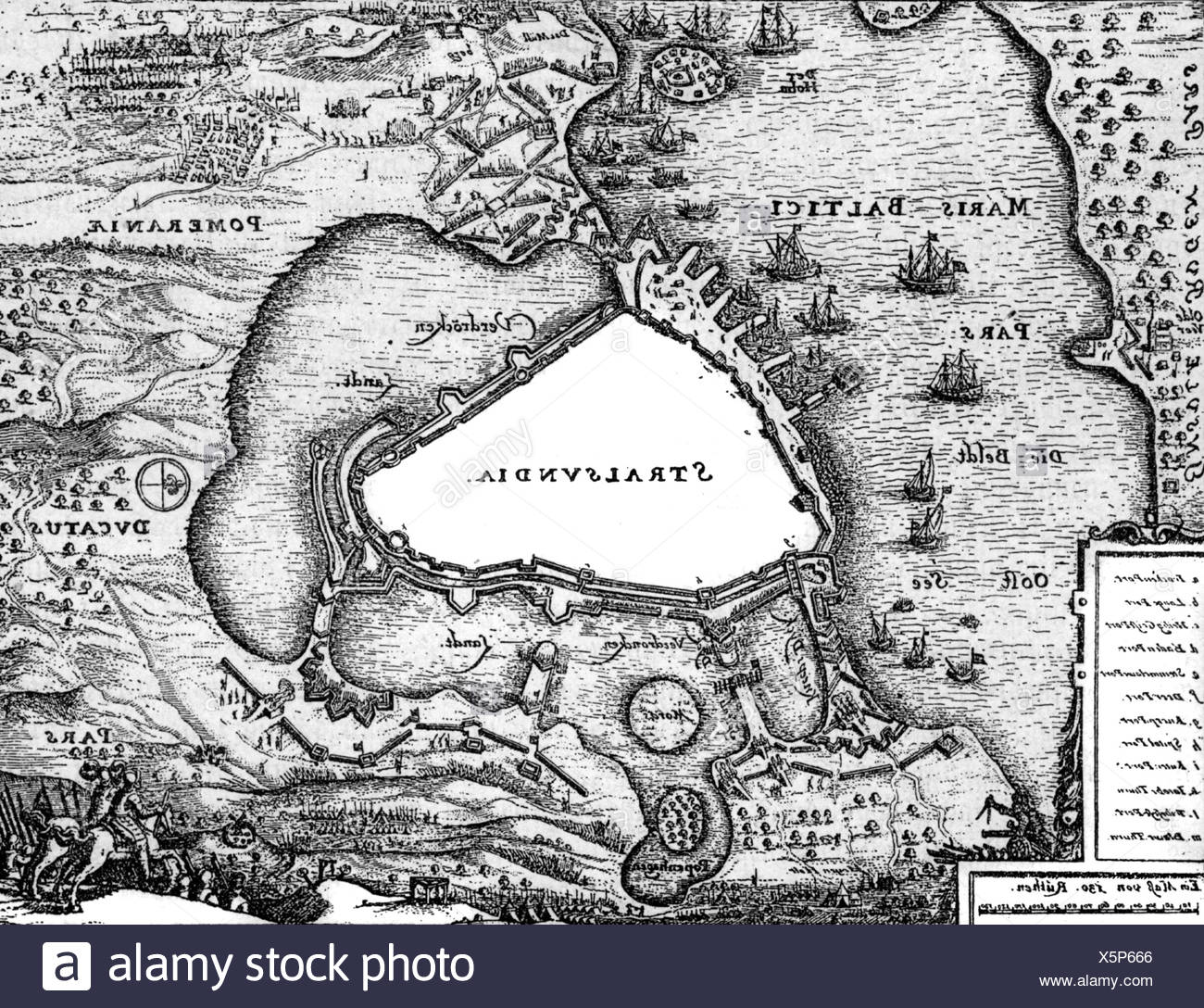 events, Thirty Years War 1618 - 1648, Danish Intervention 1625 - 1629, Siege of Stralsund, 23.5.- 4.8.1628, copper engraving by Matthaeus Merian, ...