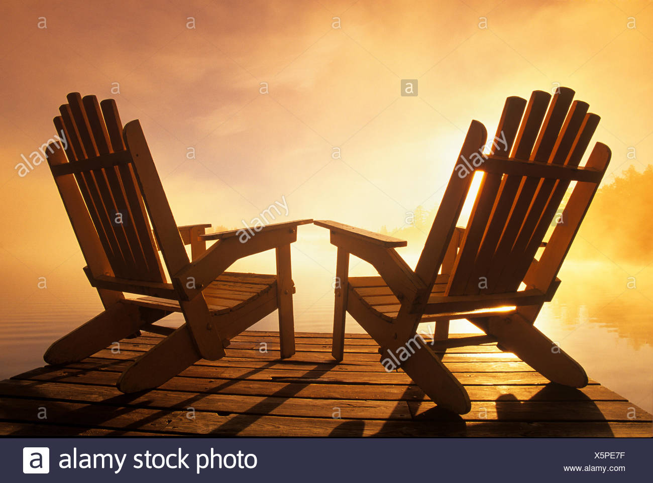Adirondack chairs on dock, Lyons Lake, Whiteshell 