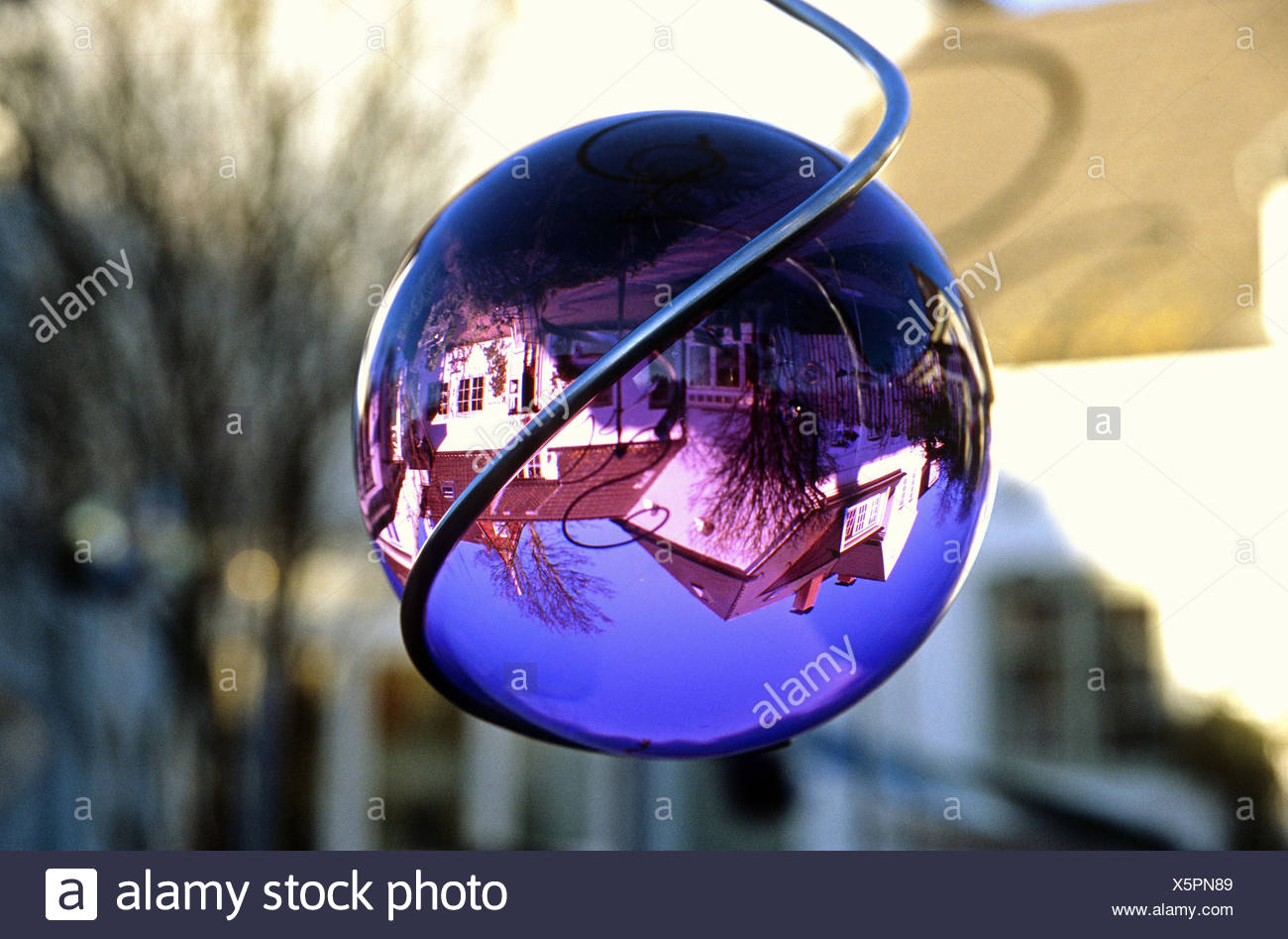 Garden, wind chime, spiral, detail, sphere, reflection, residential house, Stock Photo