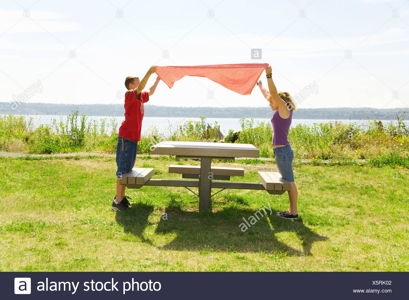 Boy Girl Picnic Table High Resolution Stock Photography and Images - Alamy