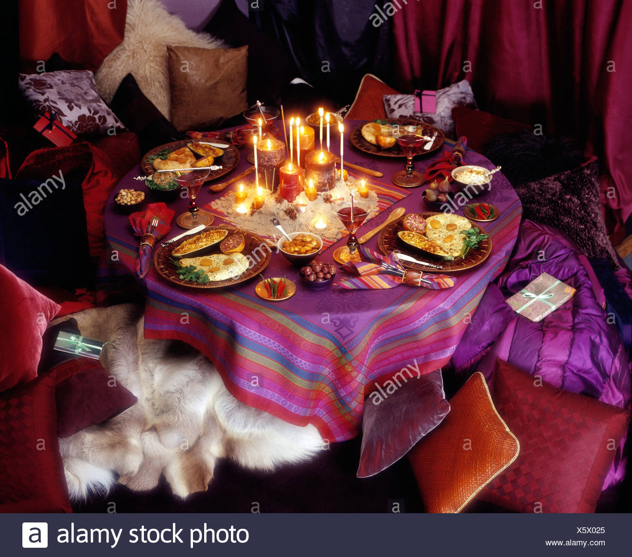 Indian Themed Table Settings Table Pink And Purple Patterned Table