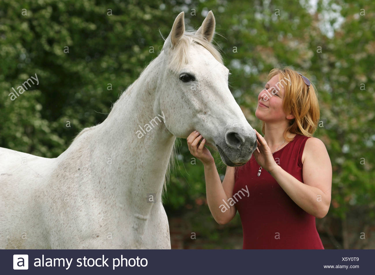 Frau Mit Pferd Woman With Horse Stock Photo Alamy
