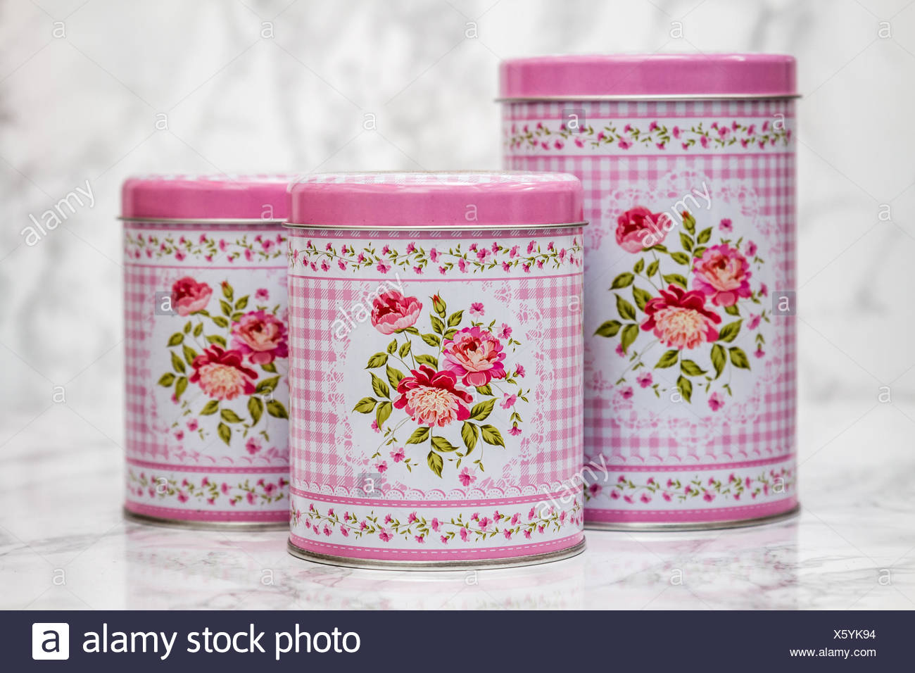 Decorative Tin Boxes With Floral Pattern Stock Photo 279047024