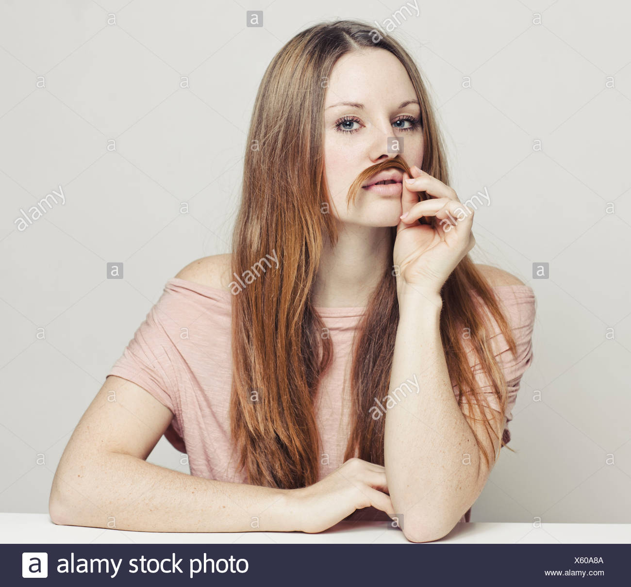 Woman Playing With Hair As Mustache Stock Photo 279061898 Alamy