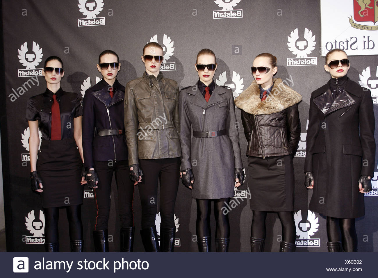 Belstaff Milan Ready to Wear Autumn Winter Models in masculine outfits and  sunglasses Stock Photo - Alamy