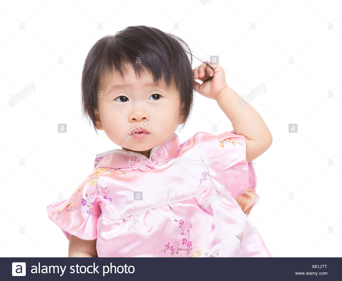 Chinese Little Girl Touch Her Hair Stock Photo 279090584 Alamy