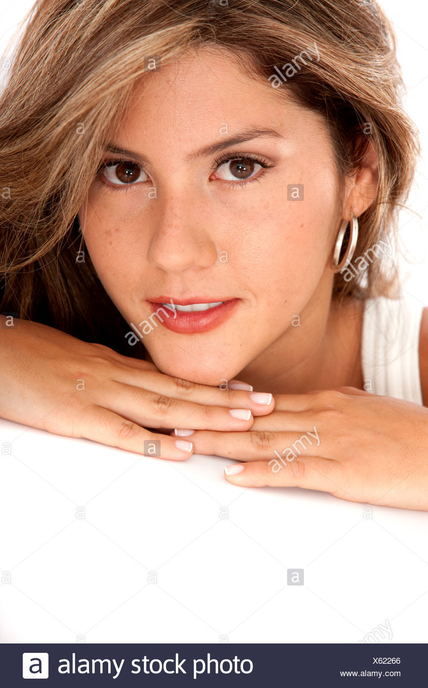 Young Beautiful Woman With Light Brown Hair And Brown Eyes Stock