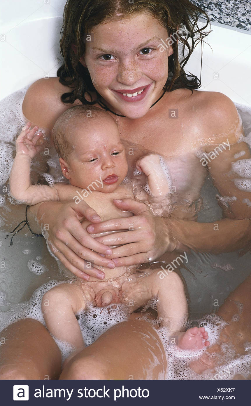 boy and girl bathing
