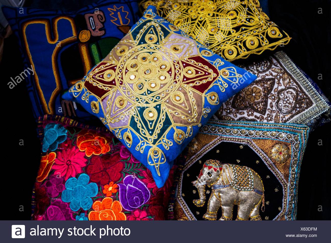 Assortment Of International Accent Pillows From Southeast Asia North Africa Central America And South America Stock Photo Alamy