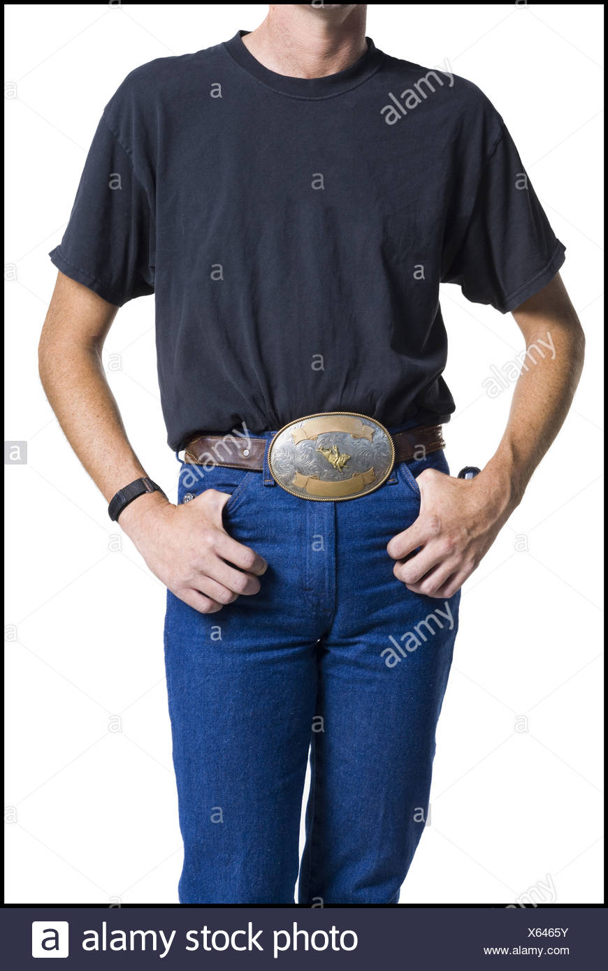 wearing a belt buckle