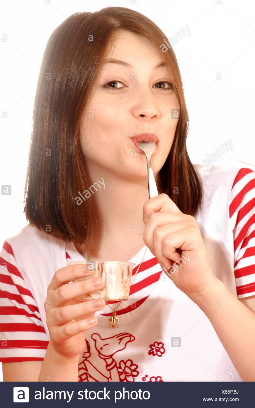 Woman Eating Ice Cream Fat High Resolution Stock Photography and Images
