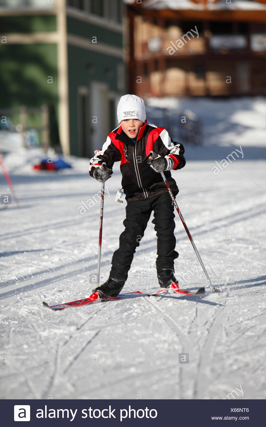 Young Boy Cross Country Skate Skiing At Sovereign Lake