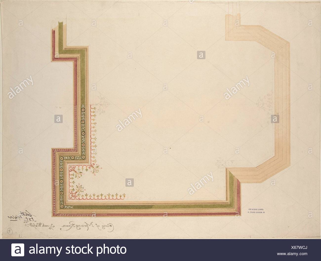 Design For A Coffered Painted Ceiling With Floral Decoration And