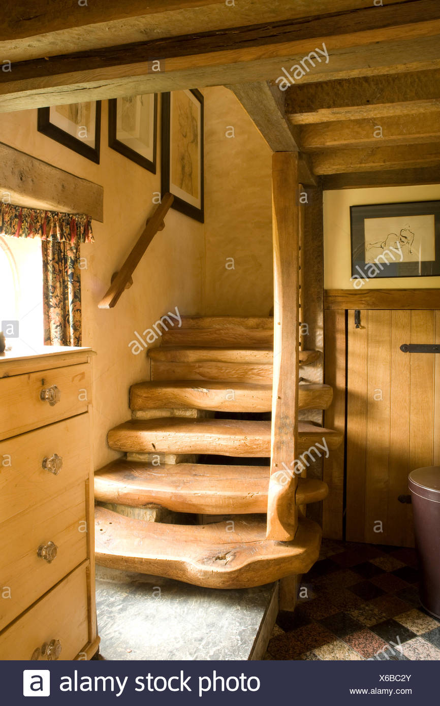 Rustic Wooden Staircase In Country Hall Stock Photo 279304787 Alamy