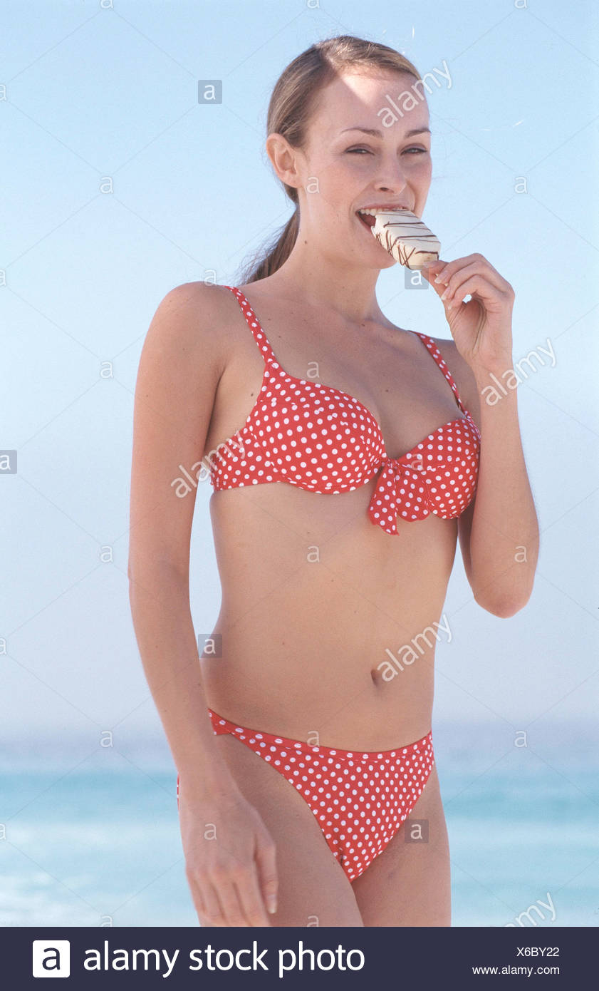 red bikini with white polka dots