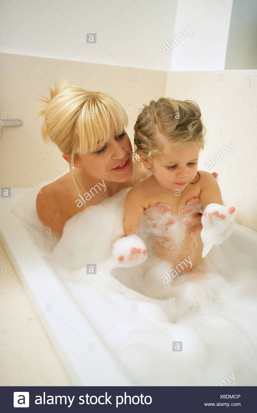 mother daughter bathing