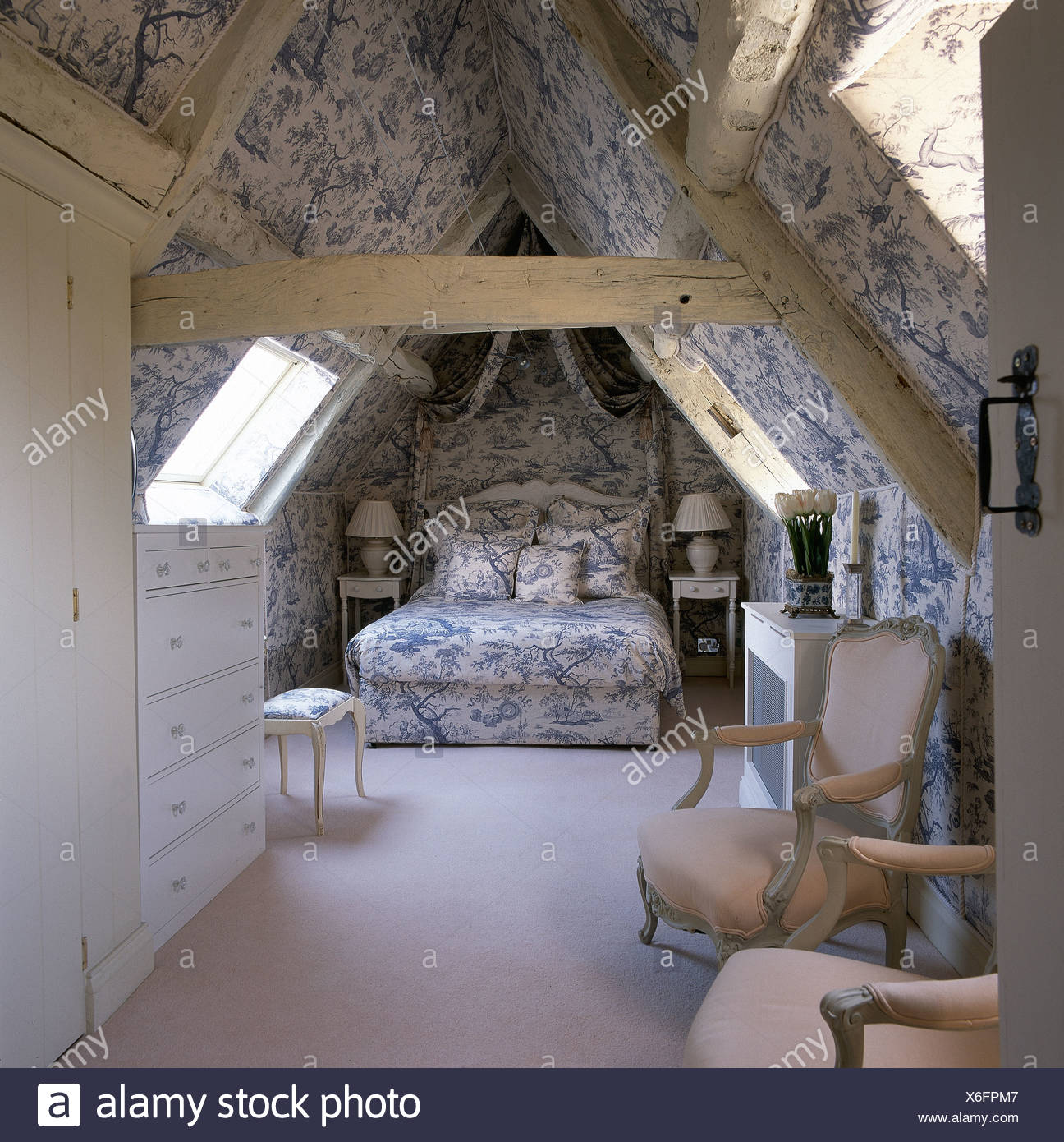 Rustic Bedroom Pitched Ceiling Beams Stock Photos Rustic