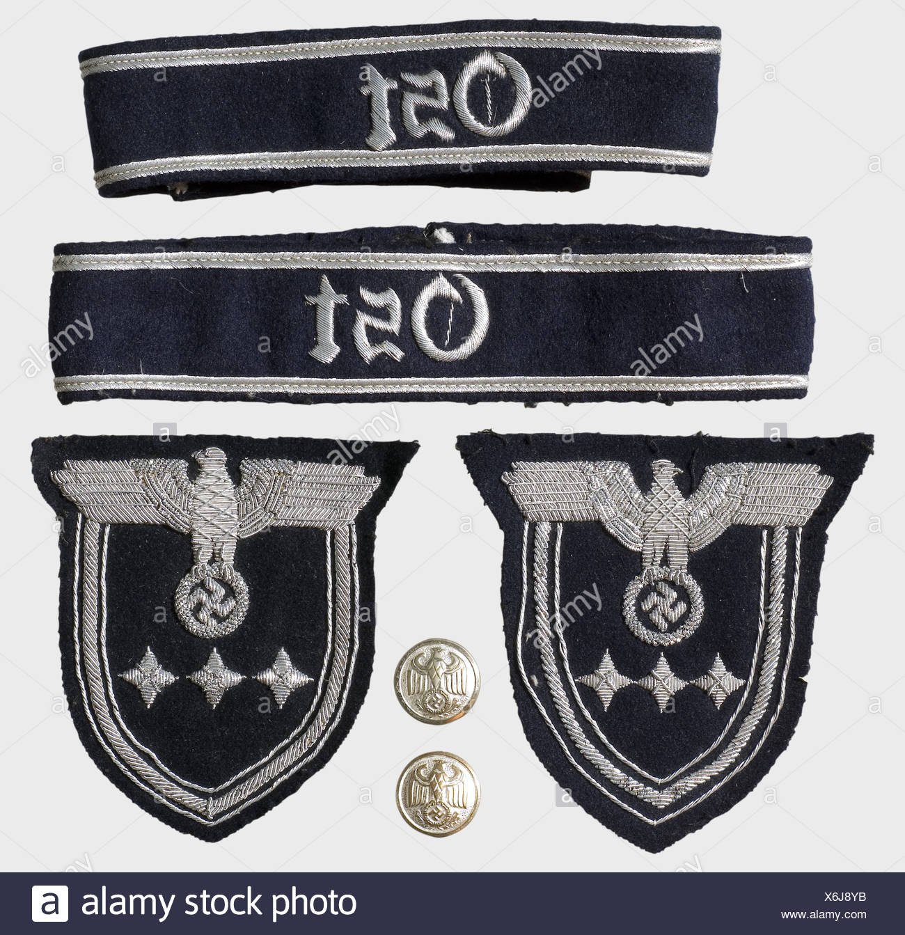 Uniform Insignias And Buttons For Diplomatic And State Official Uniforms Two Scutiform Cuff Badges With Silver