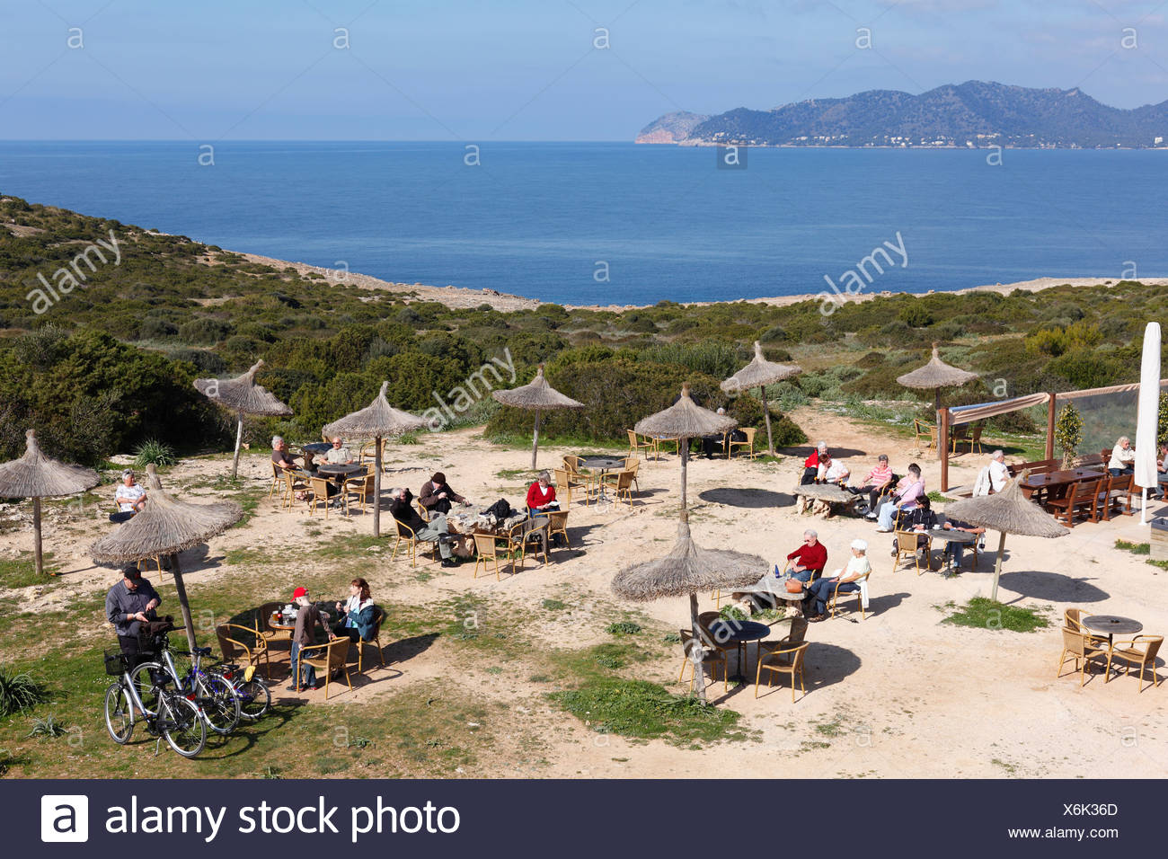 Restaurant at the defence tower in the Punta de n'Amer Nature Reserve near Cala  Millor, Majorca, Balearic Islands, Spain, Europe Stock Photo - Alamy