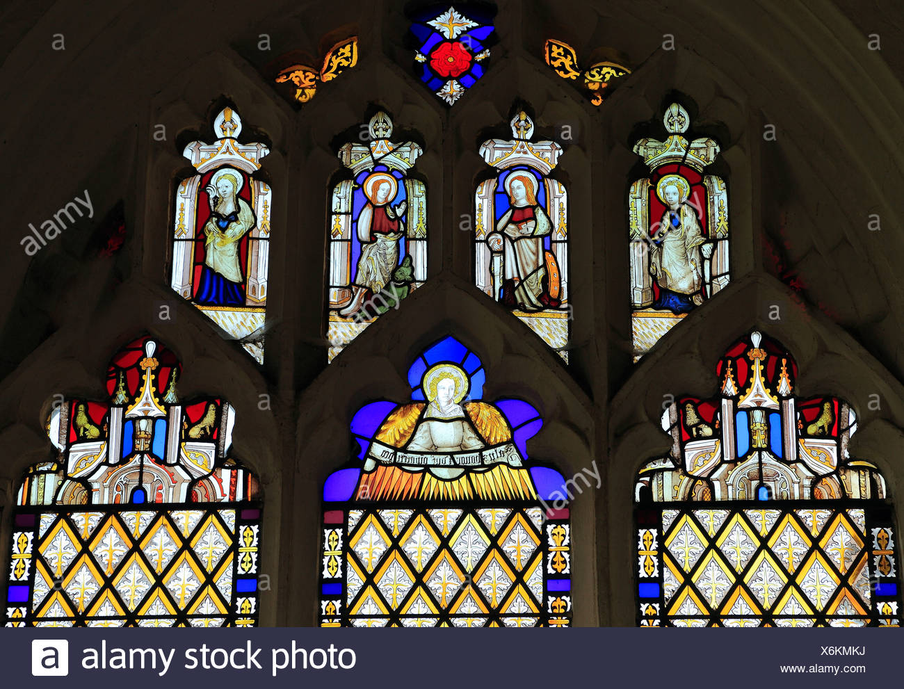 English Medieval 15th Century Stained Glass Window Stock Photos