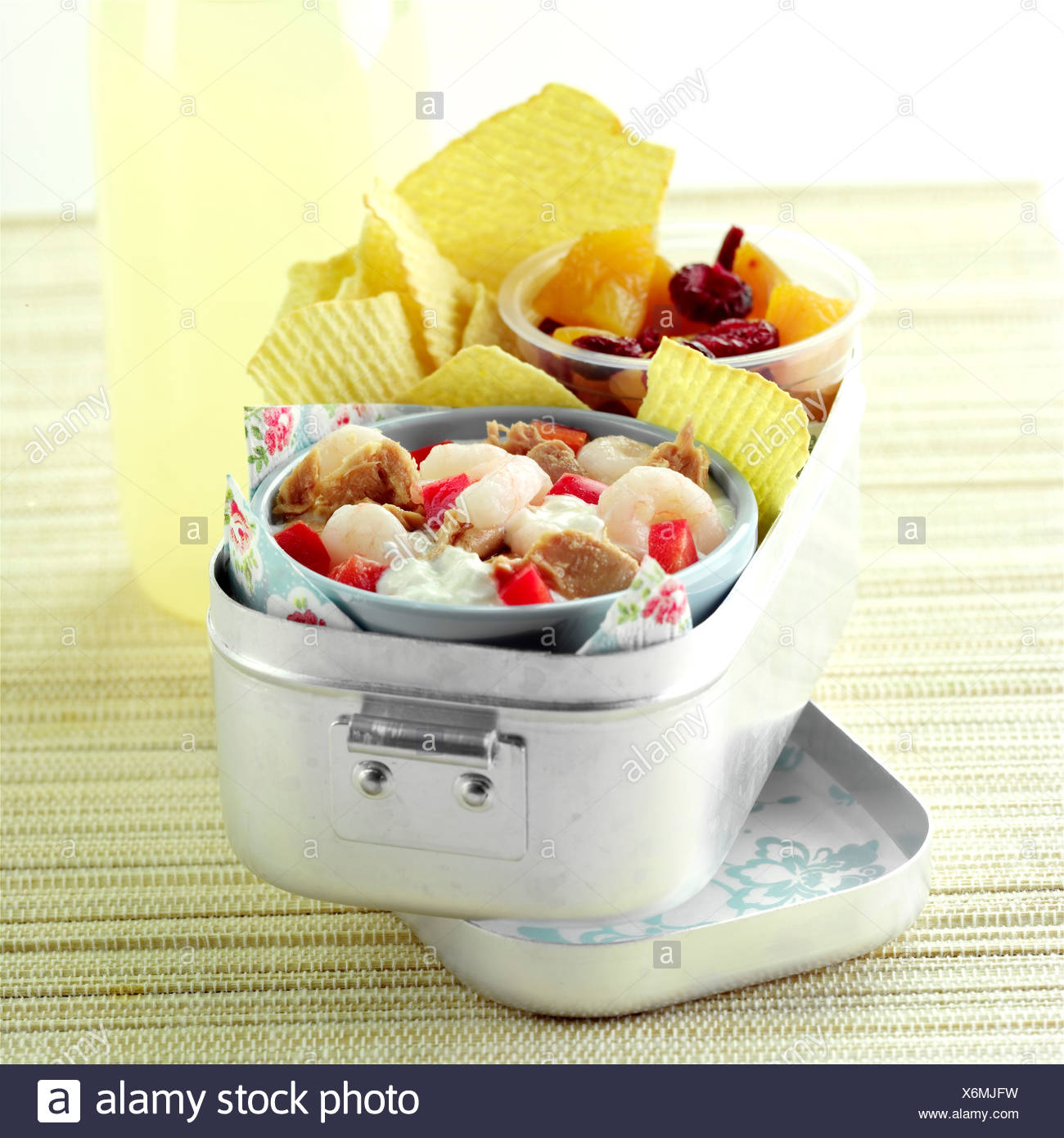 Cottage Cheese Tuna Prawns And Pepper Salad Packed Lunch Stock