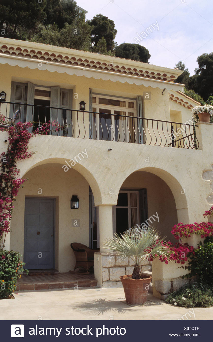 Traditional French Coastal Villa With Balcony And Arches Stock