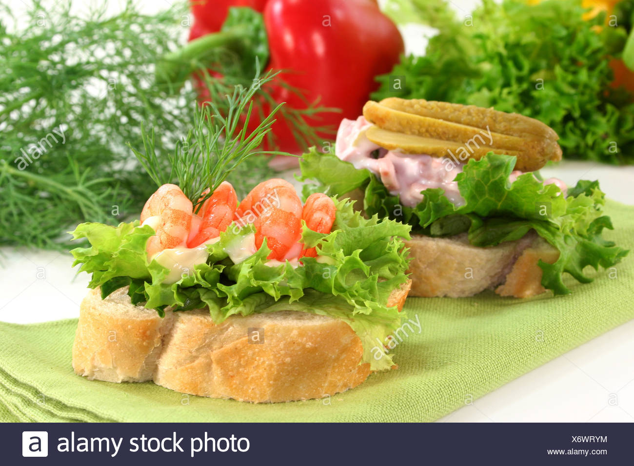 Starter Baguette Bit Meat Salad Decoration Shrimps Starter