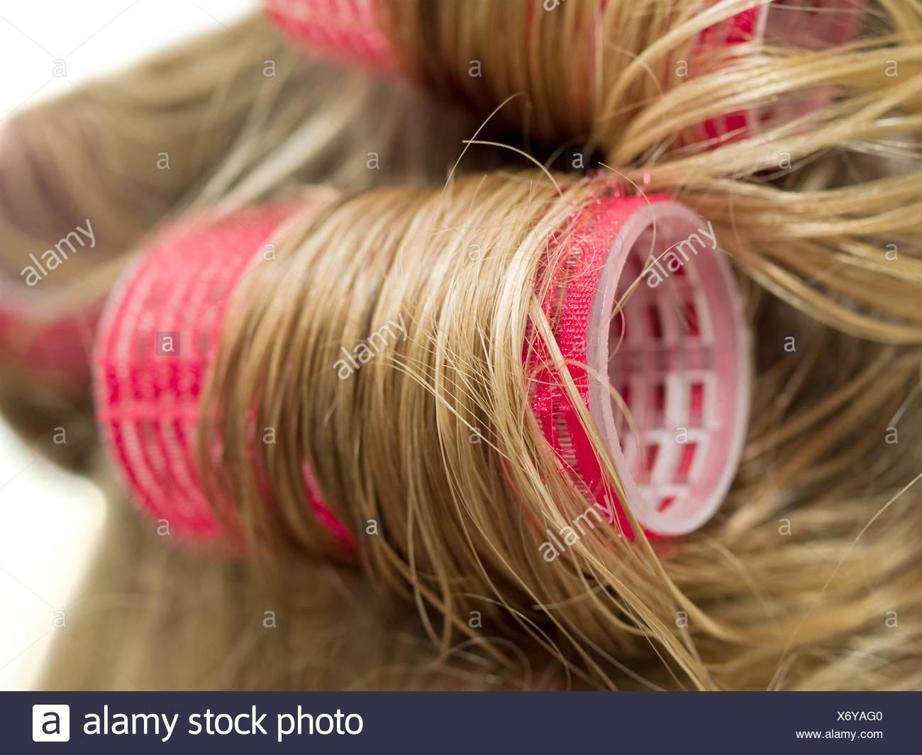 Roller Curler Hairdresser Haircut Blond Hair Woman Close