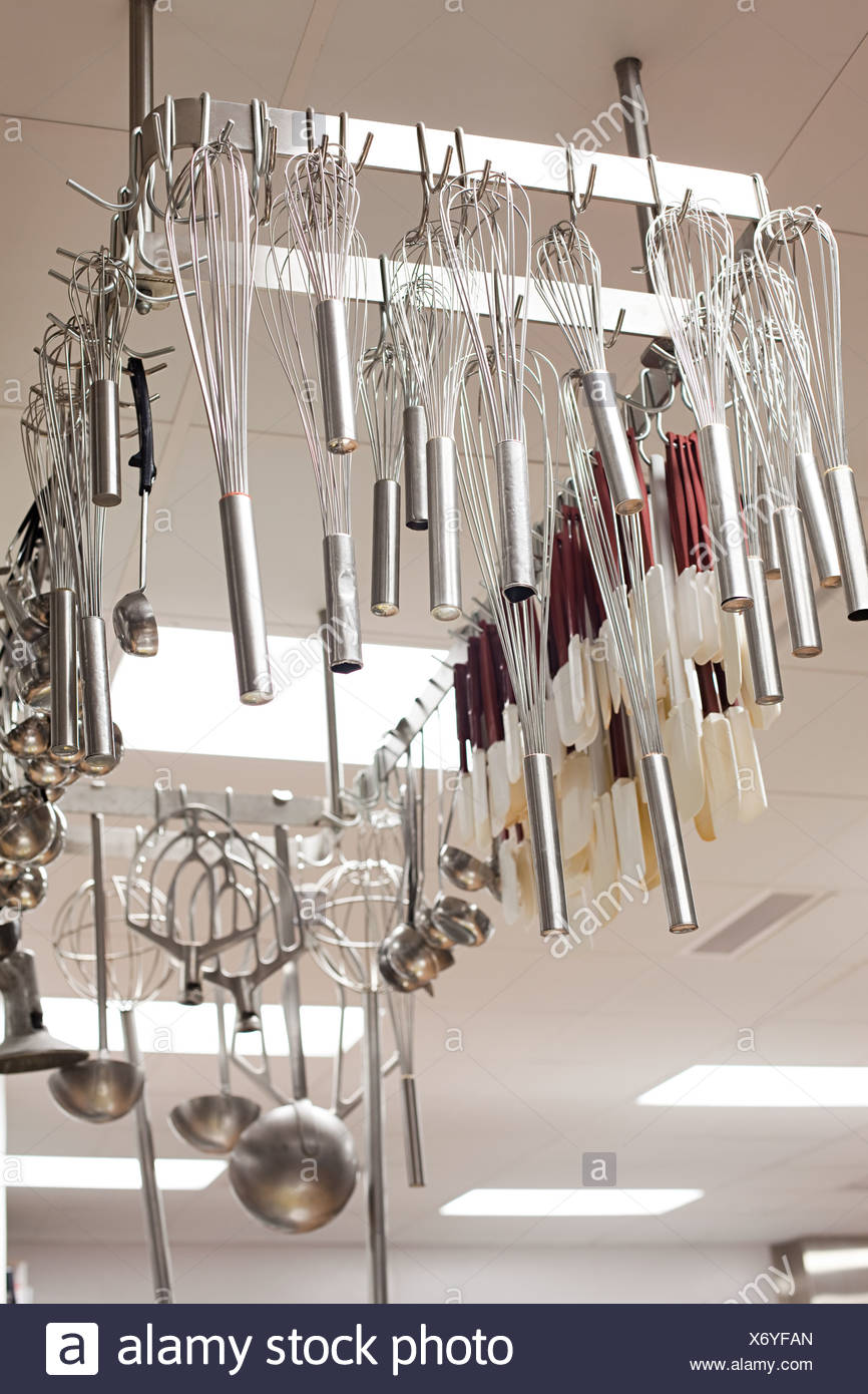 Kitchen Utensils Hanging Commercial Kitchen Stock Photo