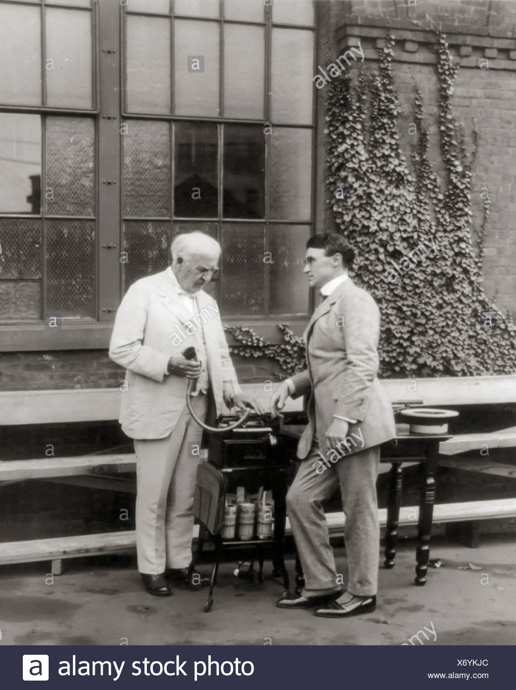Thomas Edison And Edwin C Barnes With Ediphone Stock Photo Alamy