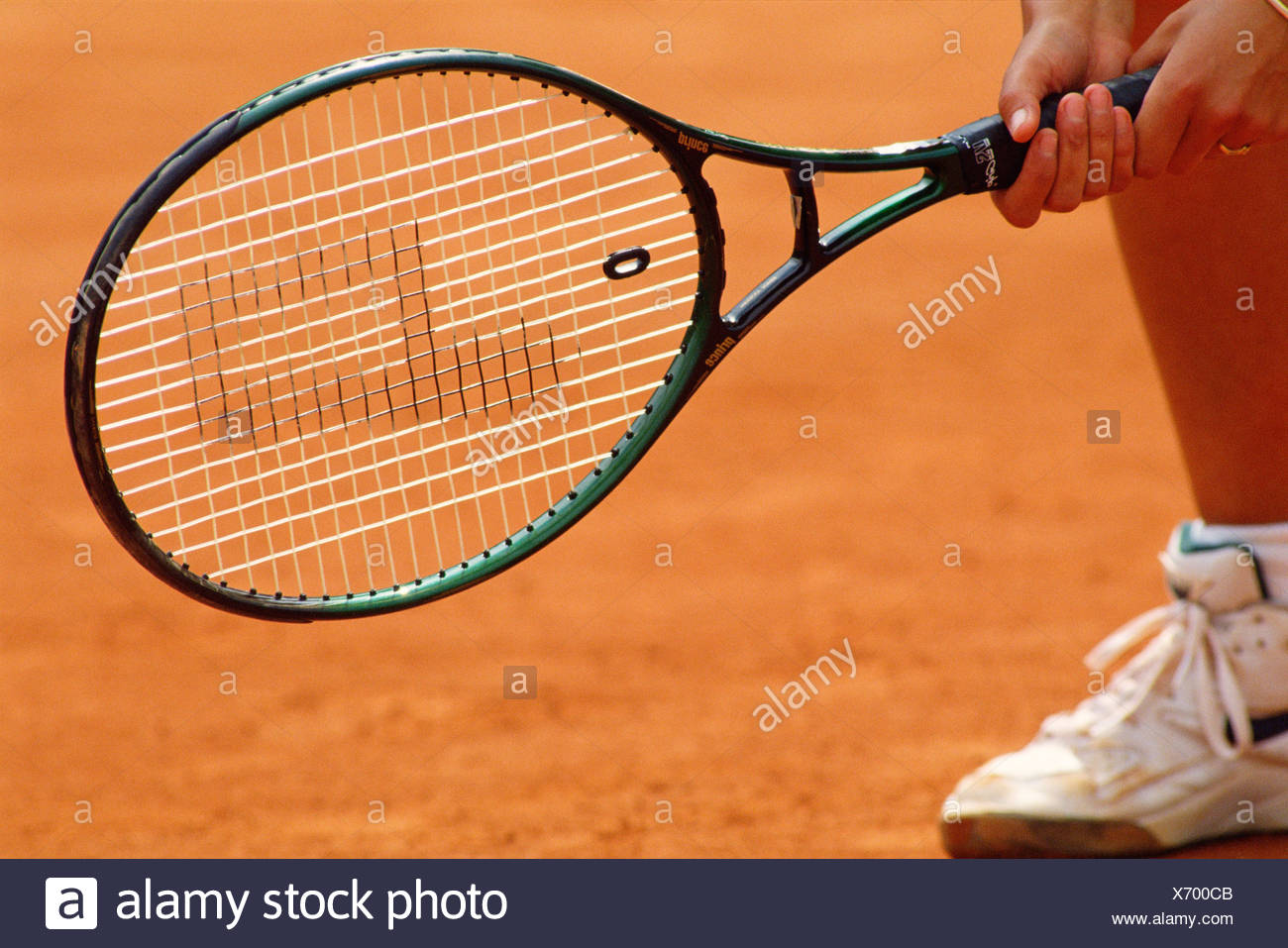 Close Up Of Female Tennis Player S Foot And Racket On Hard Court Stock Photo Alamy