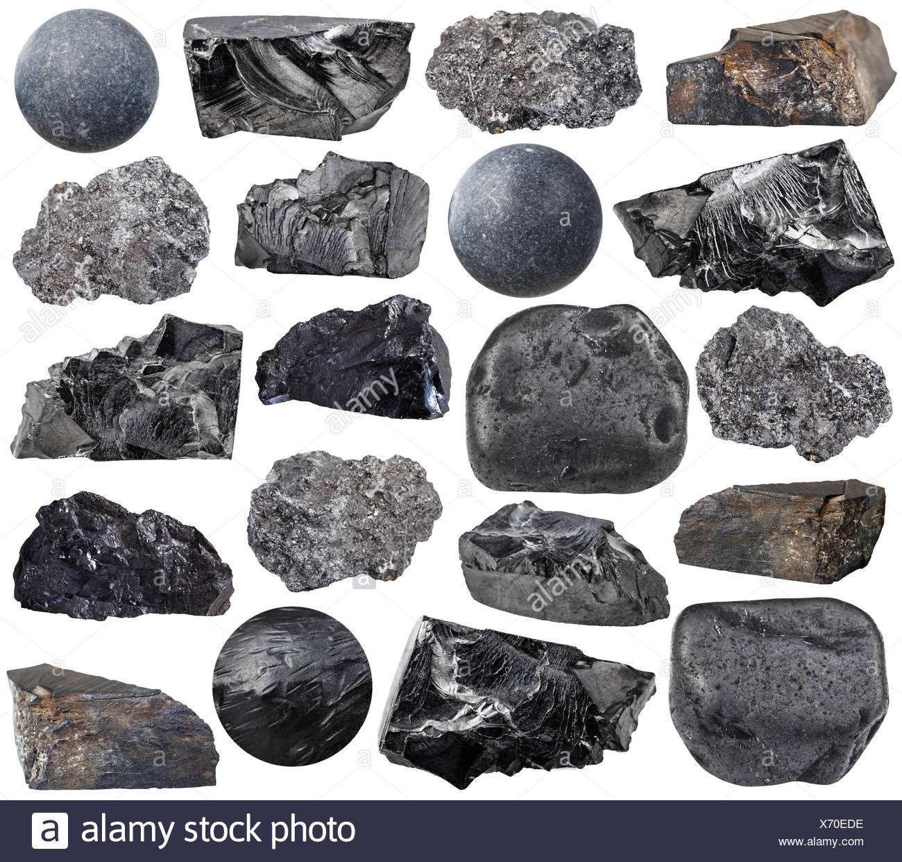 Set Of Various Carbon Anthracite Shungite Graphite Coal Jet Lignite Natural Mineral Stones Rocks And Gemstones Isolated On White Background Stock Photo Alamy
