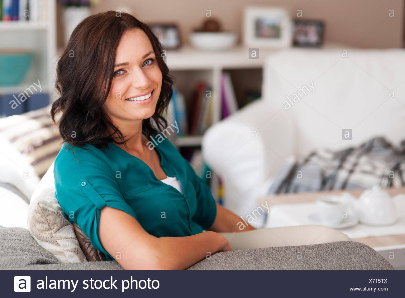 Natural Happy Woman Relaxing At Home Debica Poland Stock Photo