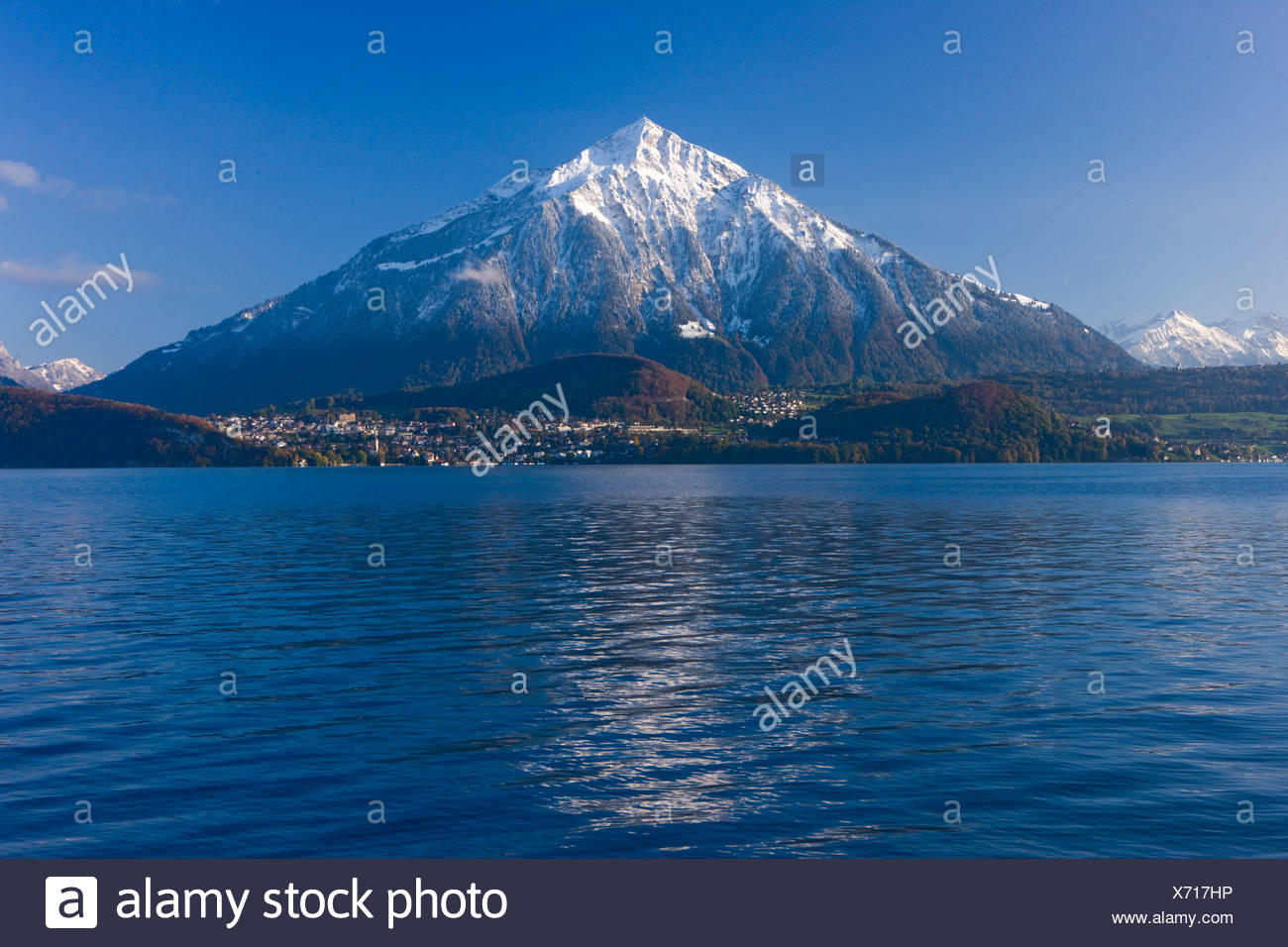 Switzerland Swiss Scenery Lake Lake Of Thun Mountains Canton Bern Autumn Niesen Spiez Nature Stock Photo Alamy